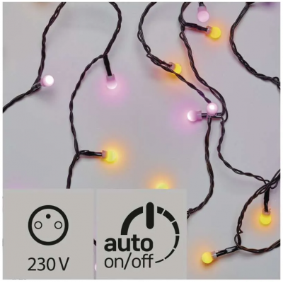 Lampki choinkowe 40 LED kulki 4m IP44 ŻÓŁTE/RÓŻOWE, timer EMOS (ZY2020T)